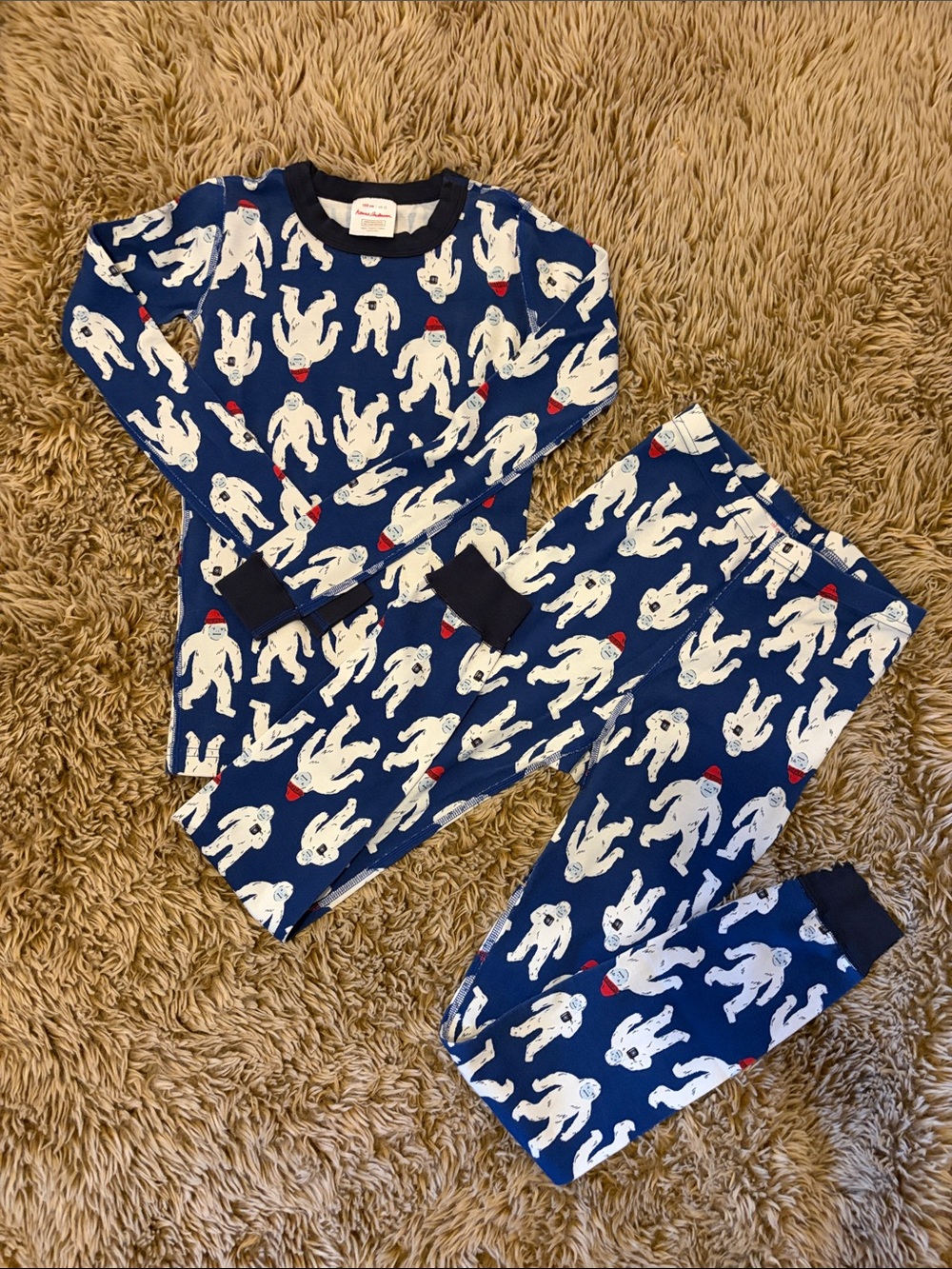 Hanna Andersson Navy Yeti Print Pajama Set Kids Unisex Size 12